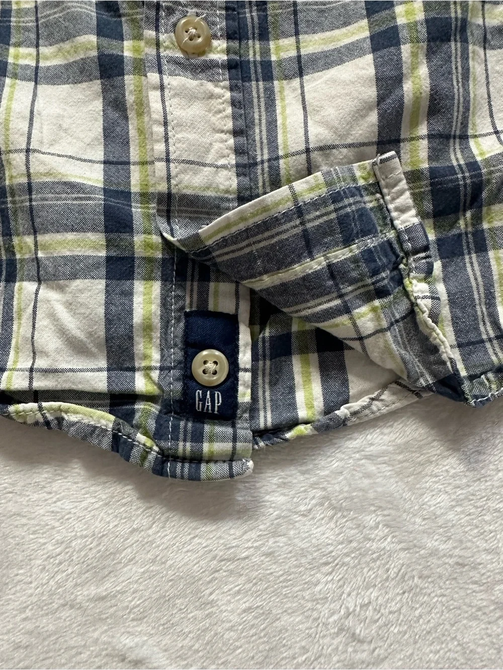 Baby Gap Plaid Short Sleeve Button Up Shirt White Blue Boys Size 18-24 Months